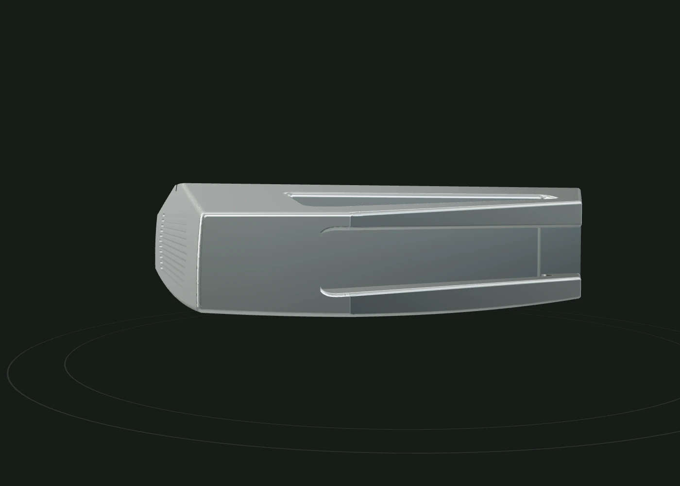 Low side view of the K1 showing the subtle vertical curve of its grooved face